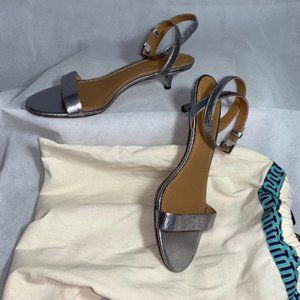 Tory Burch Silver Leather Sandals with bag.